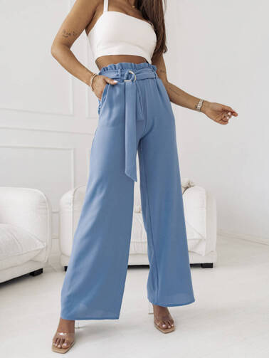 SPODNIE SZEROKIE Z GUMĄ W PASIE+PASEK- NIEBIESKIE