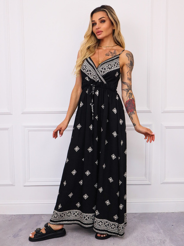 SUKIENKA MAXI WE WZORY- CZARNA