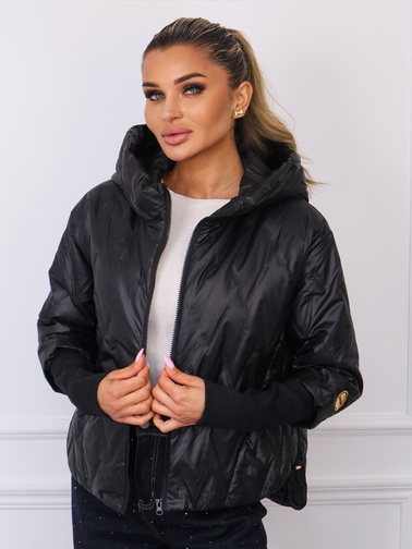 ASYMETRYCZNA KURTKA PIKOWANA ZE ŚCIAGACZAMI NA RĘKAWACH- CZARNA