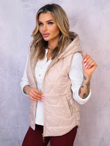 KAMIZELKA ASYMETRYCZNA Z KONTRASTOWYM KAPTUREM- BEŻOWA