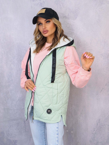 PIKOWANA KAMIZELKA ASYMETRYCZNA Z NASZYWKĄ- ZIELONA