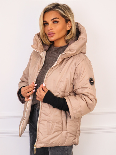 KURTKA ASYMETRYCZNA Z PRZEDŁUŻONYMI ŚCIĄGACZAMI PRZY RĘKAWACH- BEŻOWA