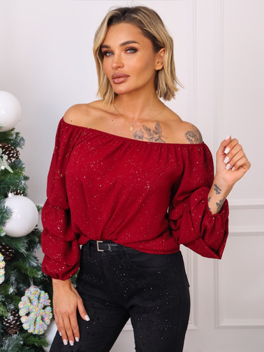 BLUZKA HISZPANKA Z METALICZNYM WZOREM- BORDOWA