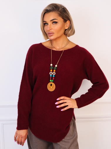 SWETER JEDNOLITY DZIANINOWY Z NASZYJNIKIEM- BORDOWY