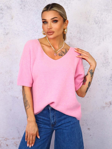 SWETER Z KRÓTKIM RĘKAWEM BABY ALPAKA- RÓŻOWY