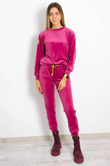 KOMPLET DRESOWY WELUROWY Z OZDOBNĄ NASZYWKĄ- RÓŻOWY