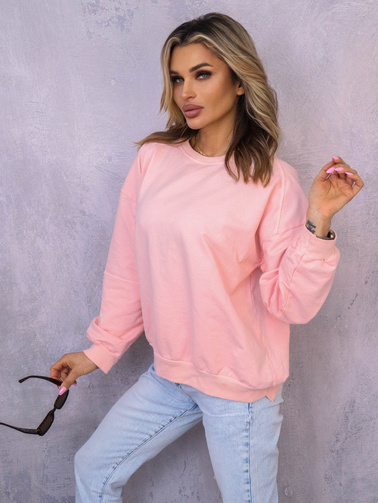 ASYMETRYCZNA BLUZA OVERSIZE Z PRZESZYCIAMI NA RĘKAWACH- JASNY ROŻ