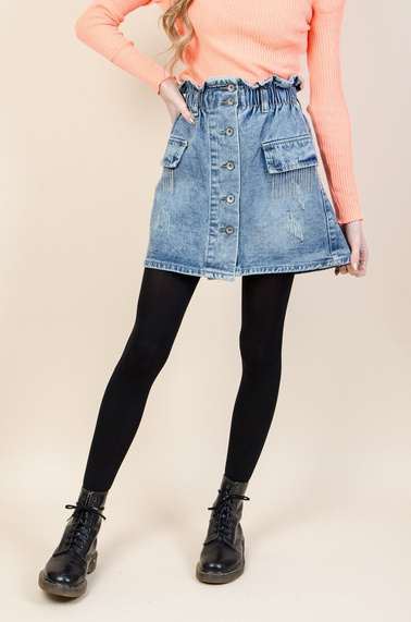Jeansowa spódnica zapinana na guziki z łańcuszkami