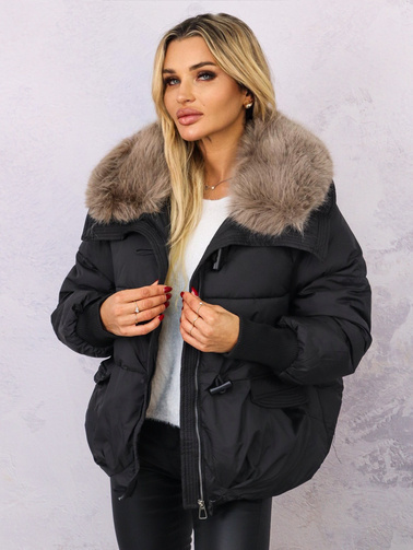 KURTKA OVERSIZE Z FUTERKIEM- CZARNA