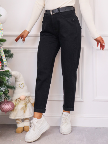 SPODNIE JENASOWE PLUS SIZE MOM FIT + PASEK- CZARNE