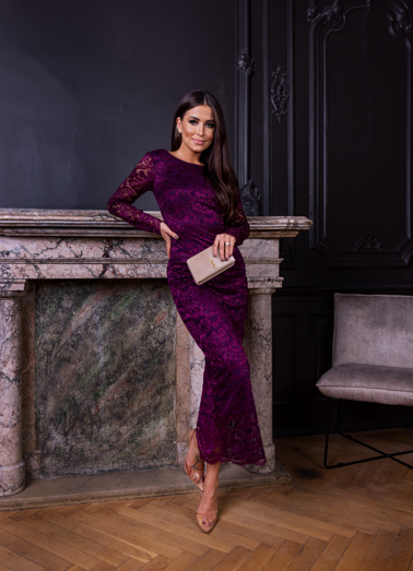 KORONKOWA SUKIENKA MAXI Z WYCIĘCIEM Z TYŁU- BORDOWA