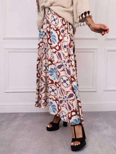 SPÓDNICA MAXI WZORZYSTA Z GUMĄ W PASIE- CZERWONA