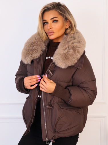 KURTKA OVERSIZE Z FUTERKIEM- CZEKOLADOWA