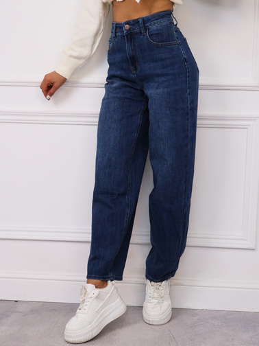 SPODNIE JEANSOWE LOOSE Z WYSOKIM STANEM- GRANATOWE