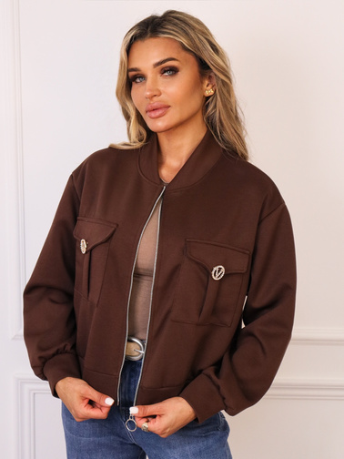 BLUZA BOMBERKA ZAPINANA NA ZAMEK- CZEKOLADOWA