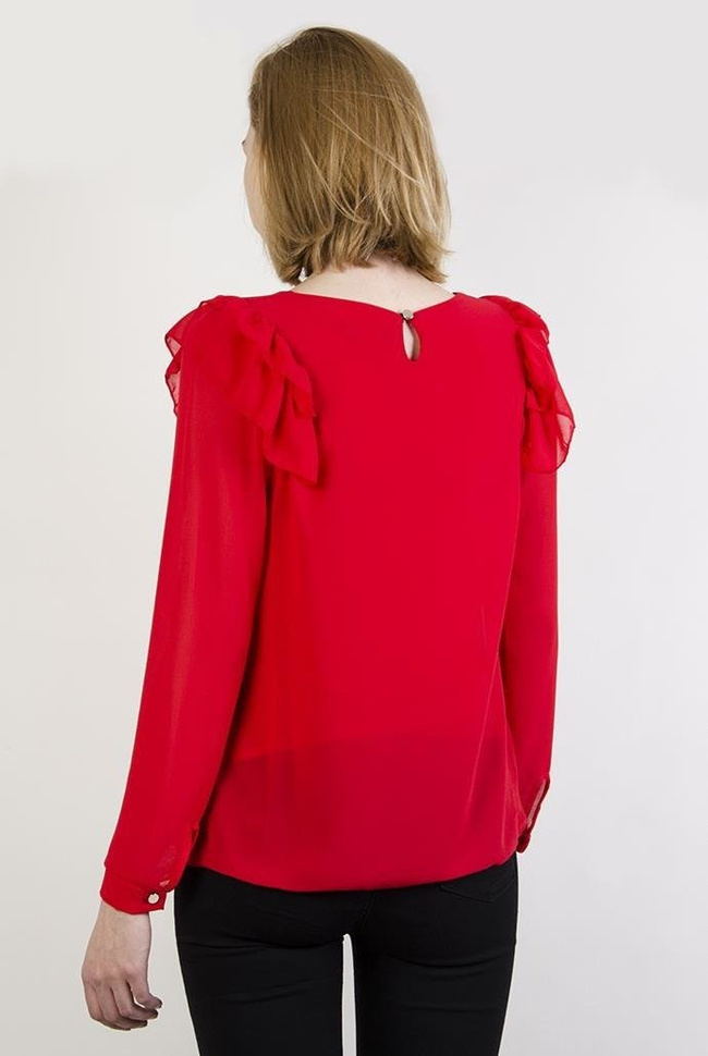 Czerwona bluzka z falbankami po bokach