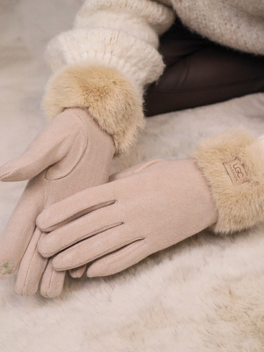 RĘKAWICZKI DZIANINOWE Z FUTERKIEM I NASZYWKĄ- BEŻOWY