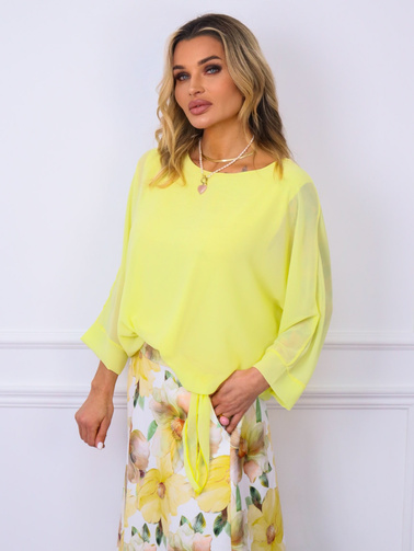 BLUZKA SZYFONOWA O KROJU NIETOPERZA Z WIĄZANIEM- ŻÓŁTA