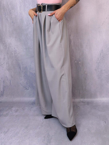SZARE ELEGANCKIE SPODNIE Z SZEROKIMI NOGAWKAMI+ PASEK