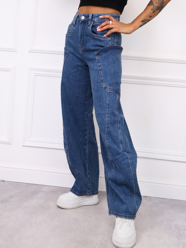 SPODNIE JEANSOWE Z NOGAWKAMI TYPU BARREL- NIEBIESKIE