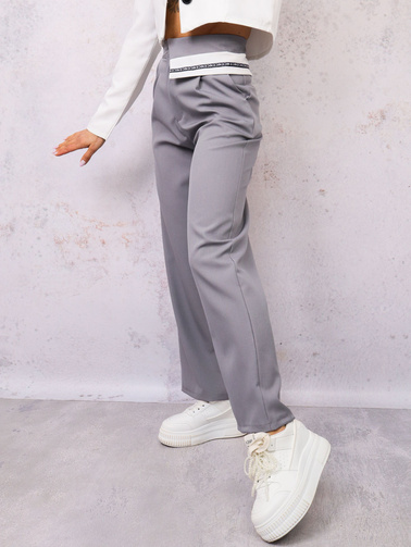 SPODNIE MATERIAŁOWE ELEGANCKIE Z MANKIETEM W PASIE- SZARE