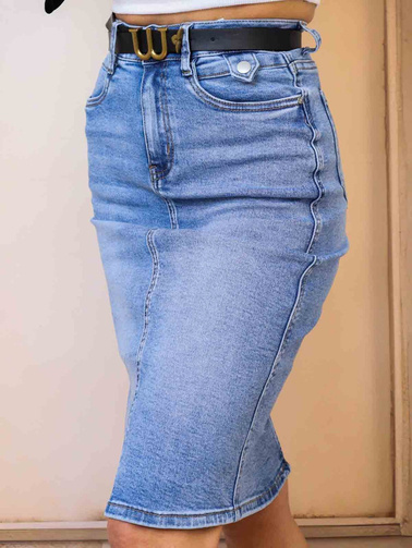 SPÓDNICA JEANSOWA MIDI Z ROZPORKIEM NA BOKU+ PASEK