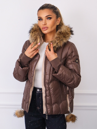 KURTKA PIKOWANA Z ZAMKAMI PO BOKACH I FUTERKIEM- BRĄZOWA