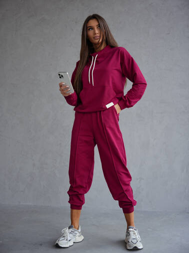 KOMPLET BAWEŁNIANY BLUZA Z SZNURKAMI+SPODNIE- BORDOWY