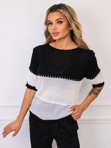 SWETER W PASKI Z KRÓTKIM RĘKAWEM- CZARNY