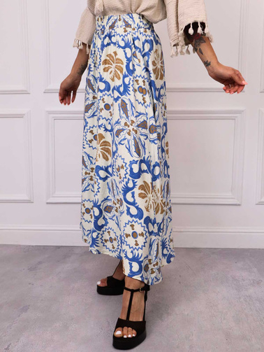 SPÓDNICA MAXI WZORZYSTA Z GUMĄ W PASIE- NIEBIESKA