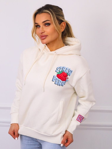 BLUZA Z KAPTUREM Z APLIKACJĄ Z PRZODU I NA PLECACH- BIAŁA