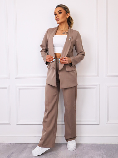 KOMPLET ELEGANCKI MARYNARKA+ SPODNIE- BROSZKA GRATIS- FANGO