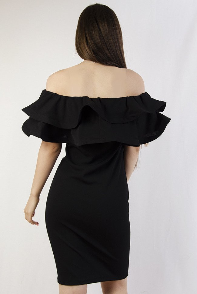 Czarna sukienka z usztywnianą podwójną falbaną