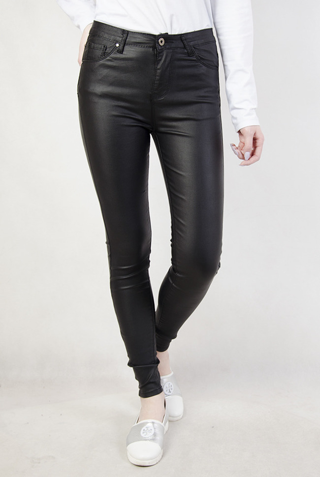 Duże rozmiary ( L- 4 XL ) Czarne spodnie skórkowe