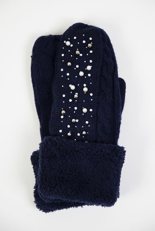 Granatowe rękawiczki z jednym palcem i koralikami