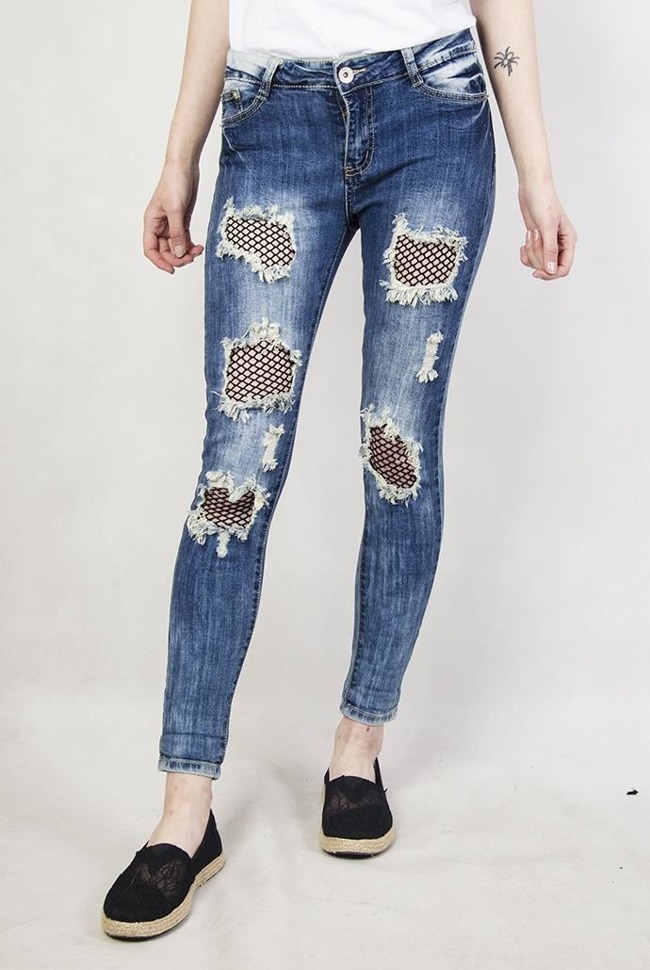 Spodnie jeansowe z wstawkami kabaretkami