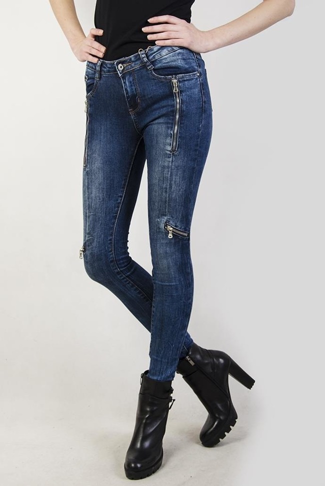 Spodnie jeansowe z zamkami, idealnie przylegające