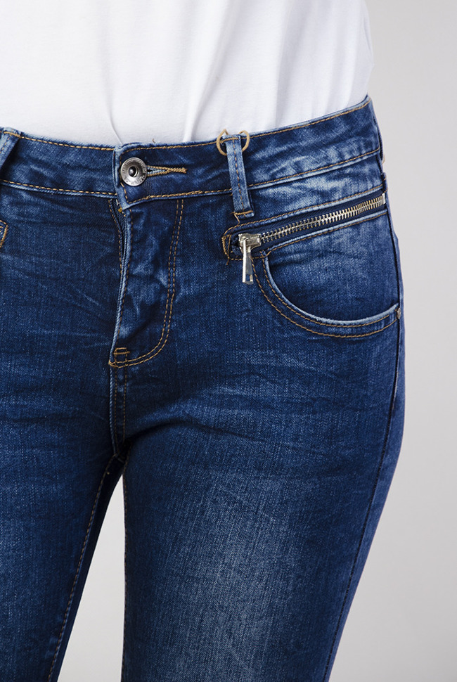 Spodnie jeansowe z zamkami, przylegające