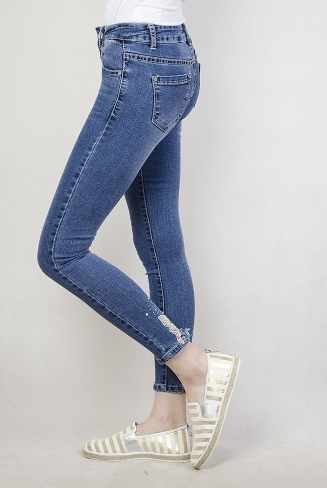 Spodnie jeansowe ze zdobieniami przy nogawce