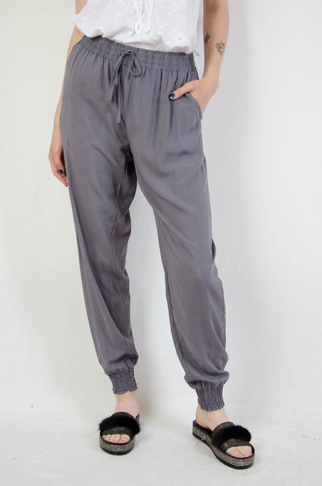 Szare spodnie alladynki ze ściągaczem